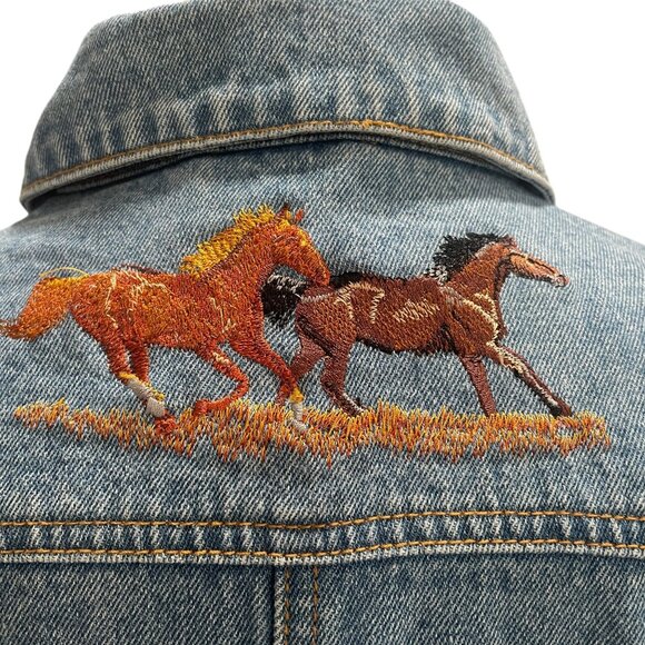 North Style M Embroidered Horse Denim Jacket Western Boho Cowboy Rodeo Y2K Retro - Picture 6 of 9